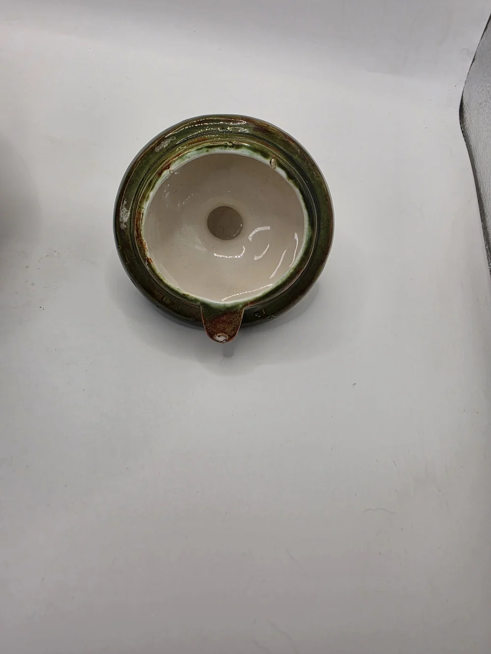 Vintage 1960s Glazed Ceramic Stoneware Teapot in Olive Green with Coil Wire Hand